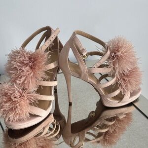 Michael Kors Pink Strappy Heels with Fluffy Accents